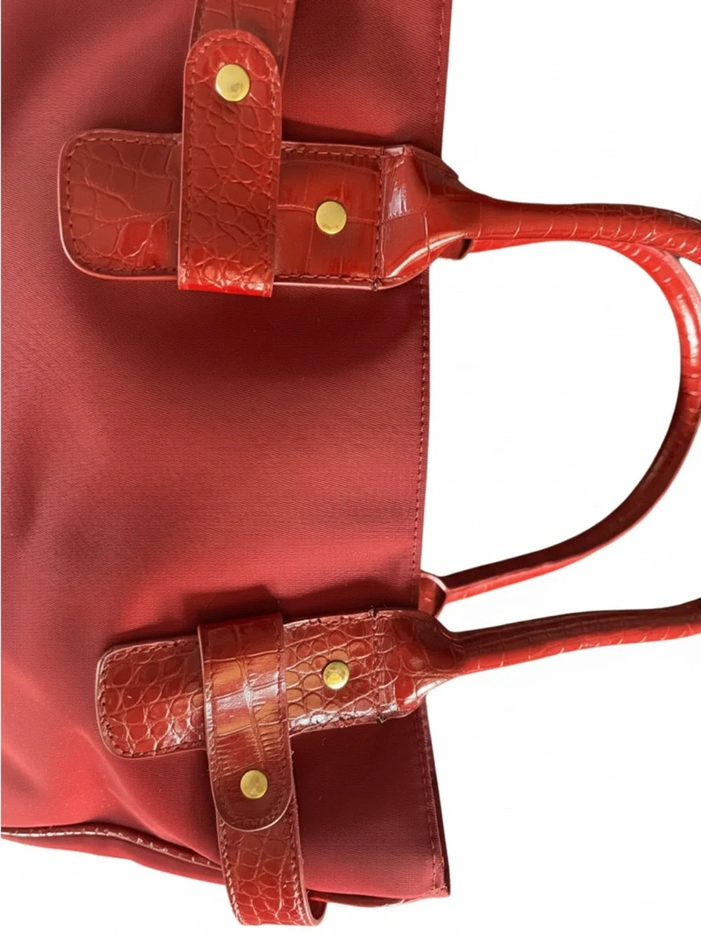 Elegant Chili Red Tote Bag Spacious Water Resistant Nylon Crocodile Trim
